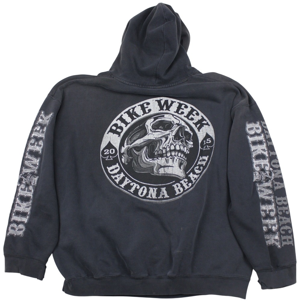 Daytona Bike Week Hoodie 2015 Skull Biker Distressed Faded Black XL Hot Leathers